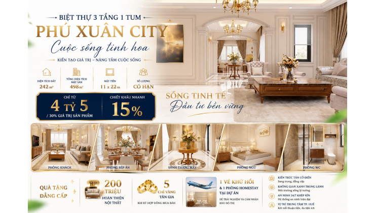 BIỆT THỰ NGHĨ DƯỠNG ĐƠN LẬP CÓ SÂN VƯỜN DỰ ÁN PHÚ XUÂN CITY